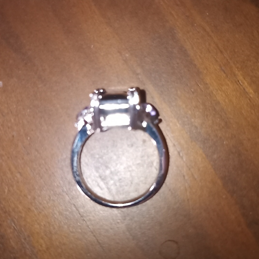 Large Emerald Cut Faux Amethyst Ring-Faux White Sapphire & Diamond Stones Sz 11 - Picture 7 of 8